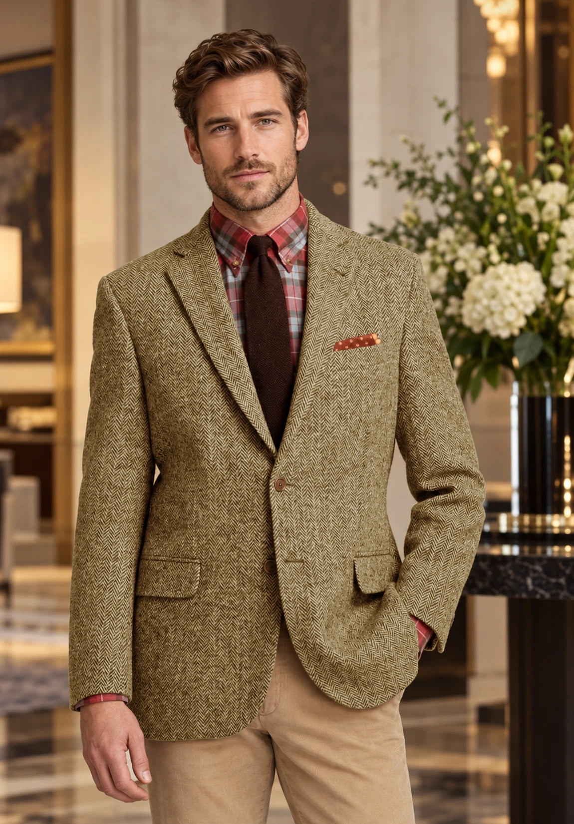 Men's khaki herringbone jacket