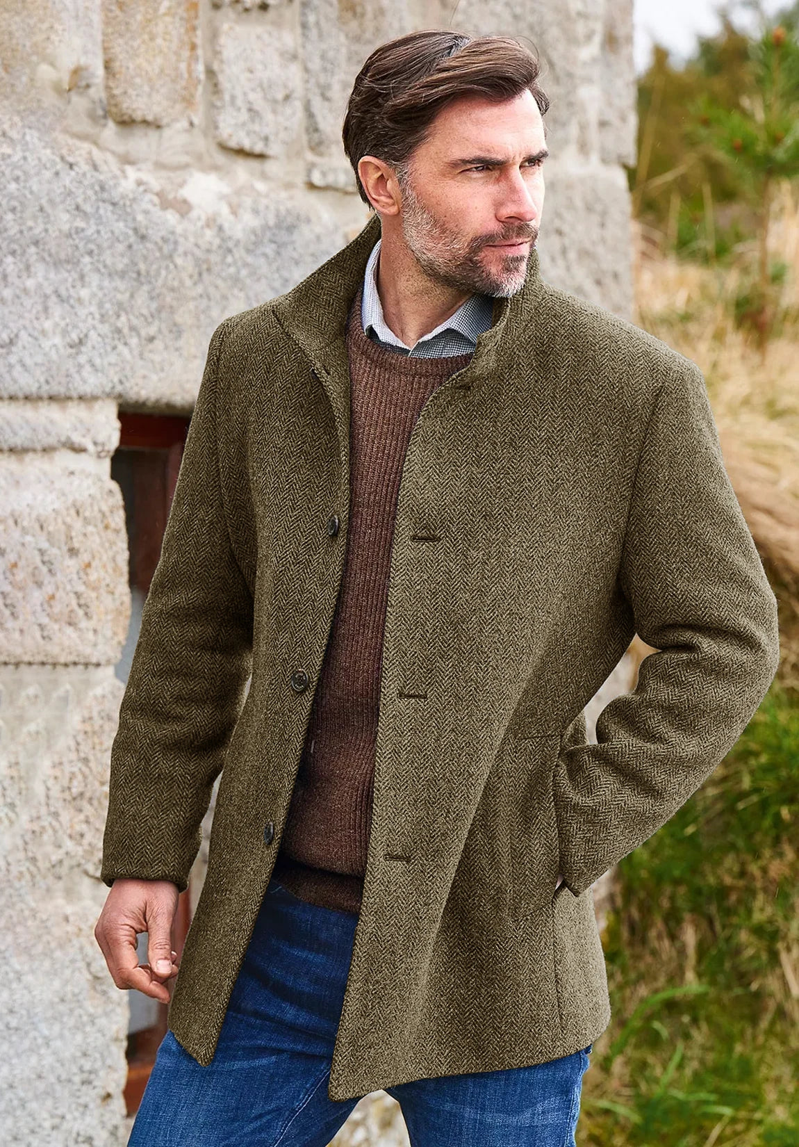 Men's khaki herringbone jacket