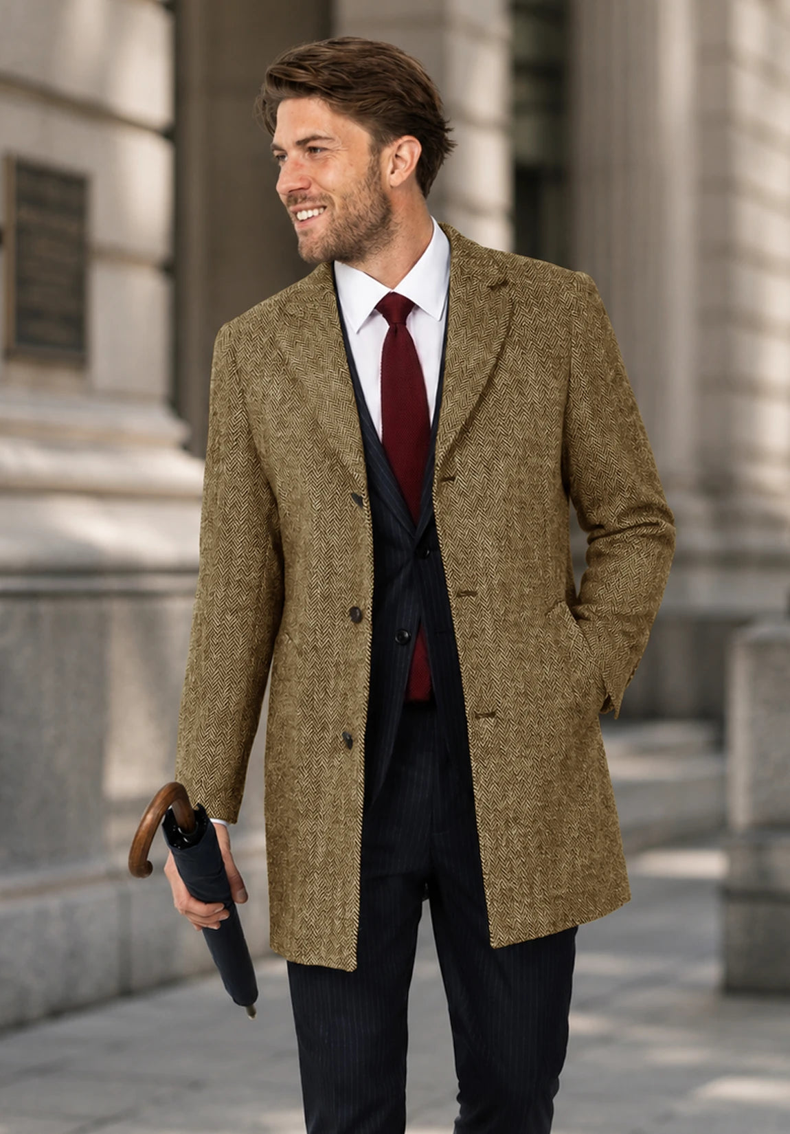 Men's khaki herringbone jacket