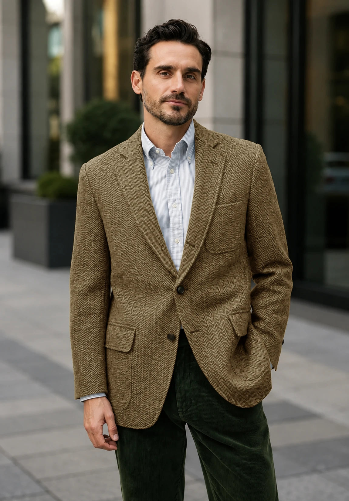 Men's khaki herringbone jacket