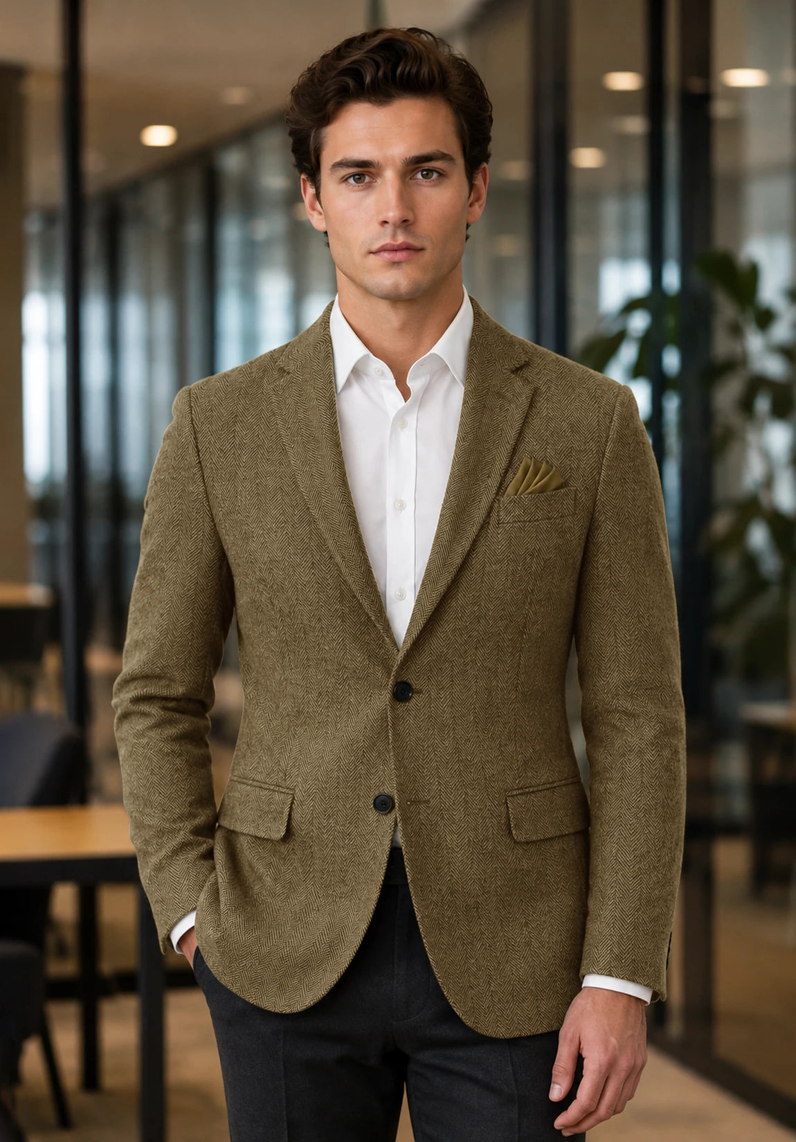 Men's khaki herringbone jacket