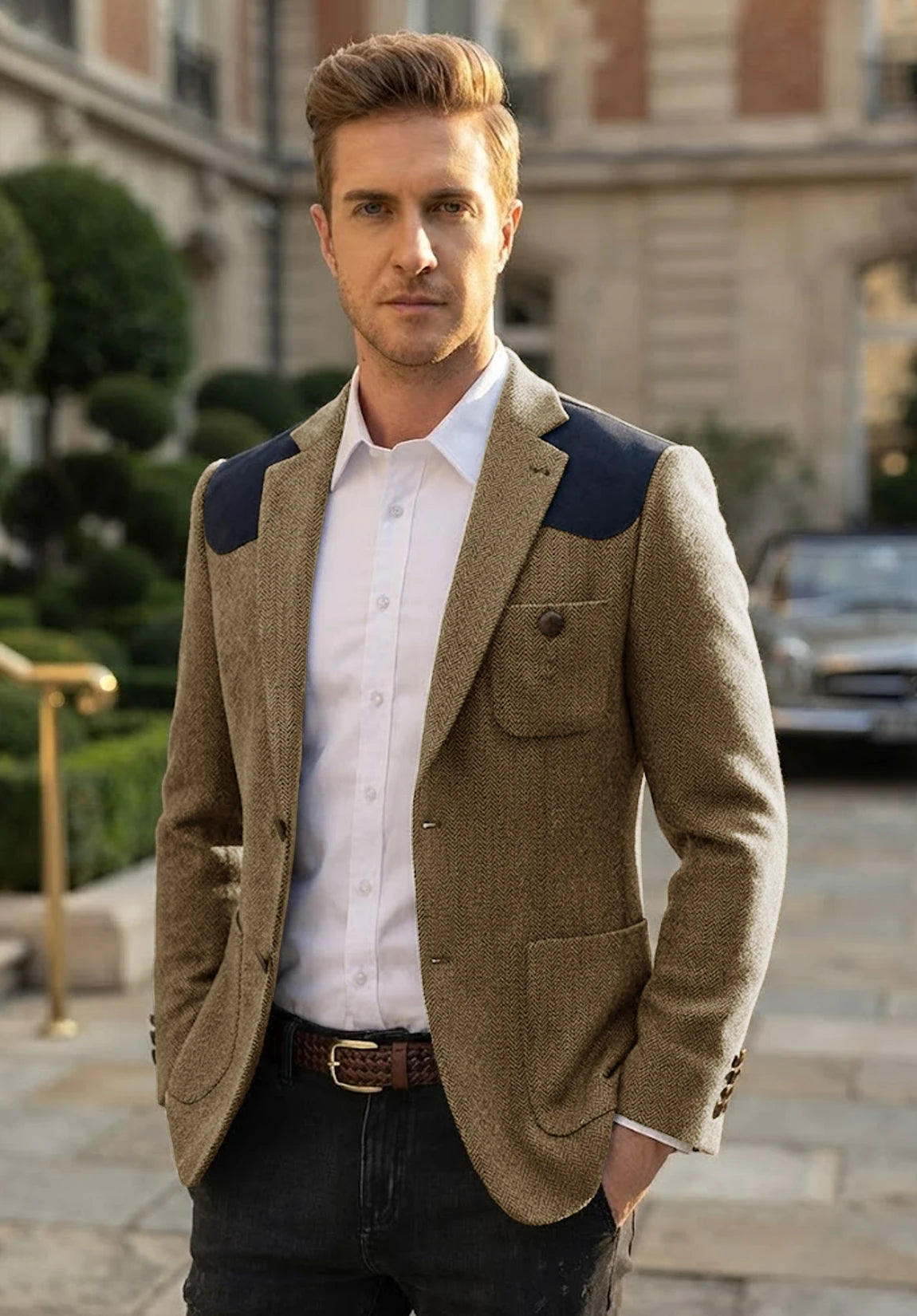 Men's khaki herringbone jacket