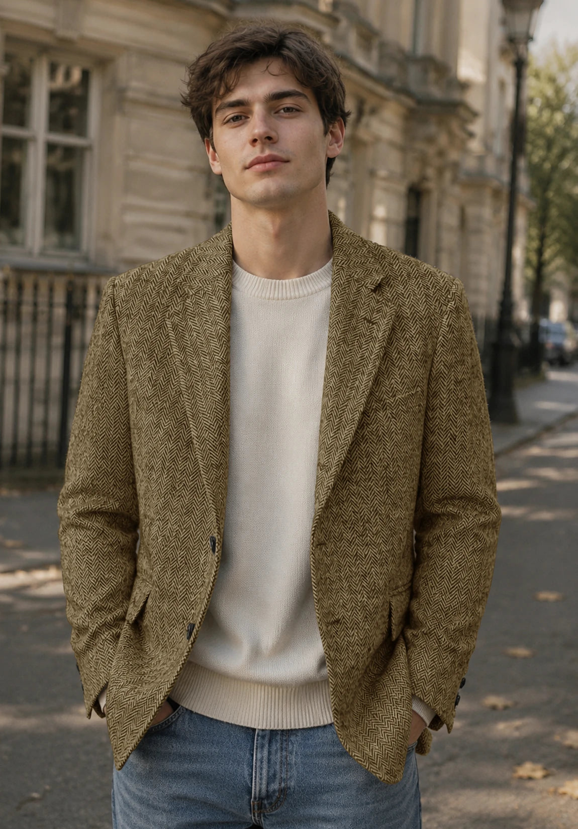 Men's khaki herringbone jacket