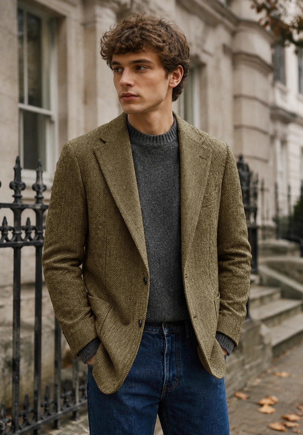 Men's khaki herringbone jacket