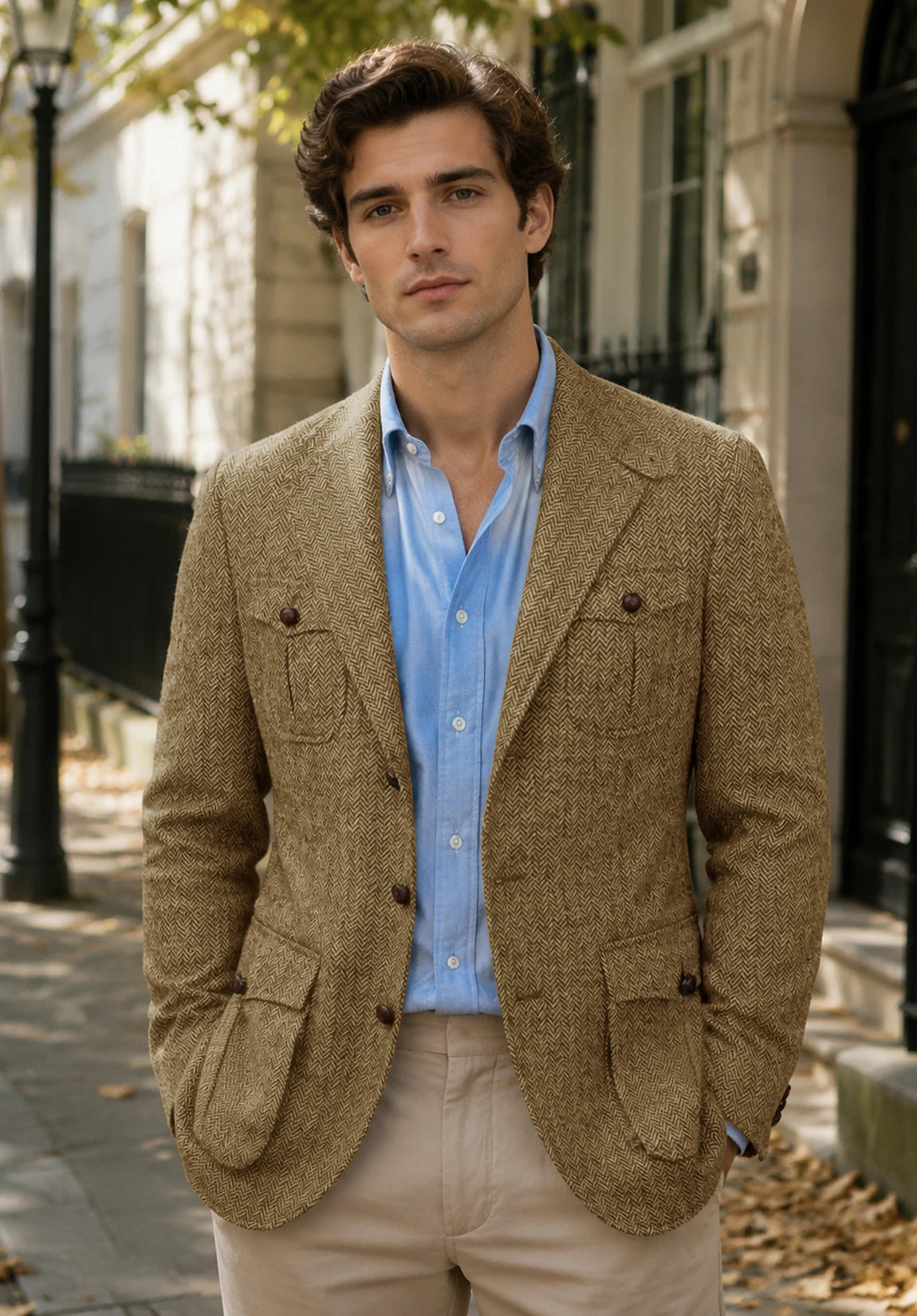 Men's khaki herringbone jacket