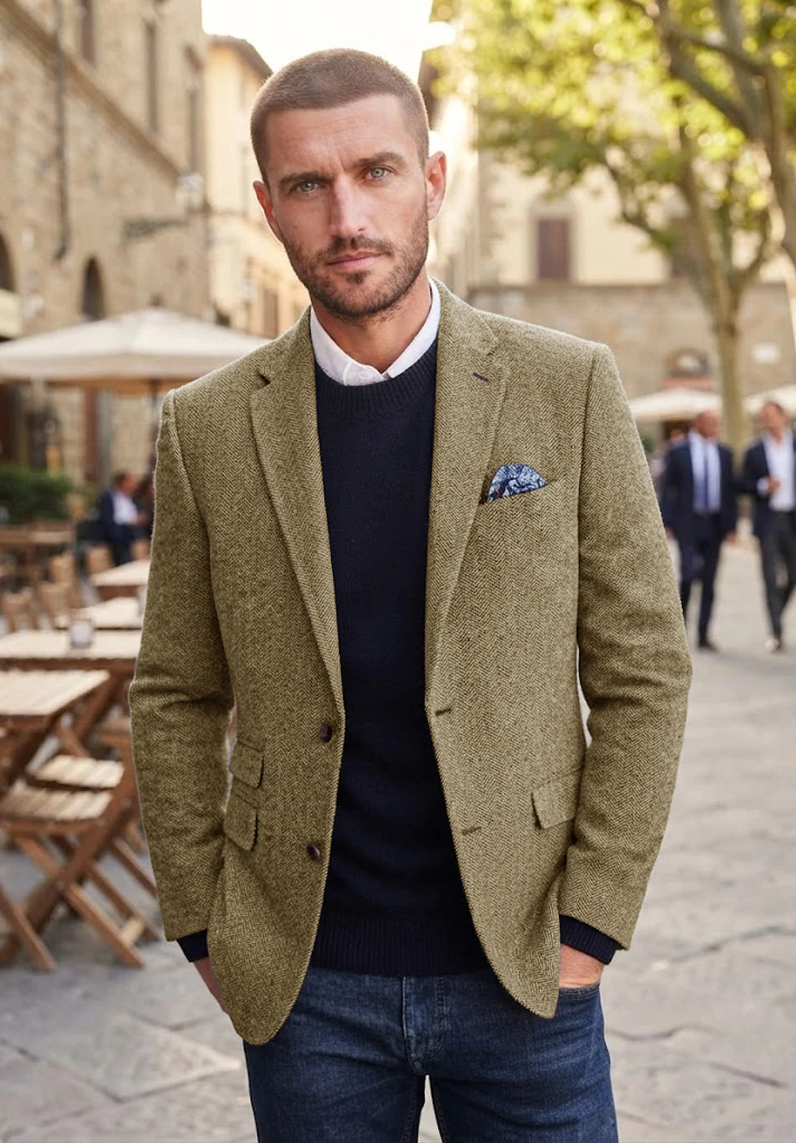 Men's khaki herringbone jacket