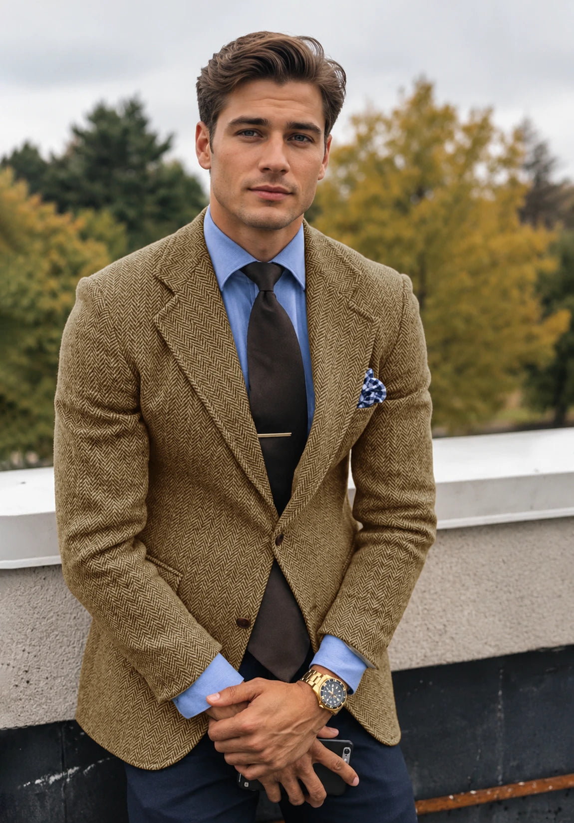 Men's khaki herringbone jacket
