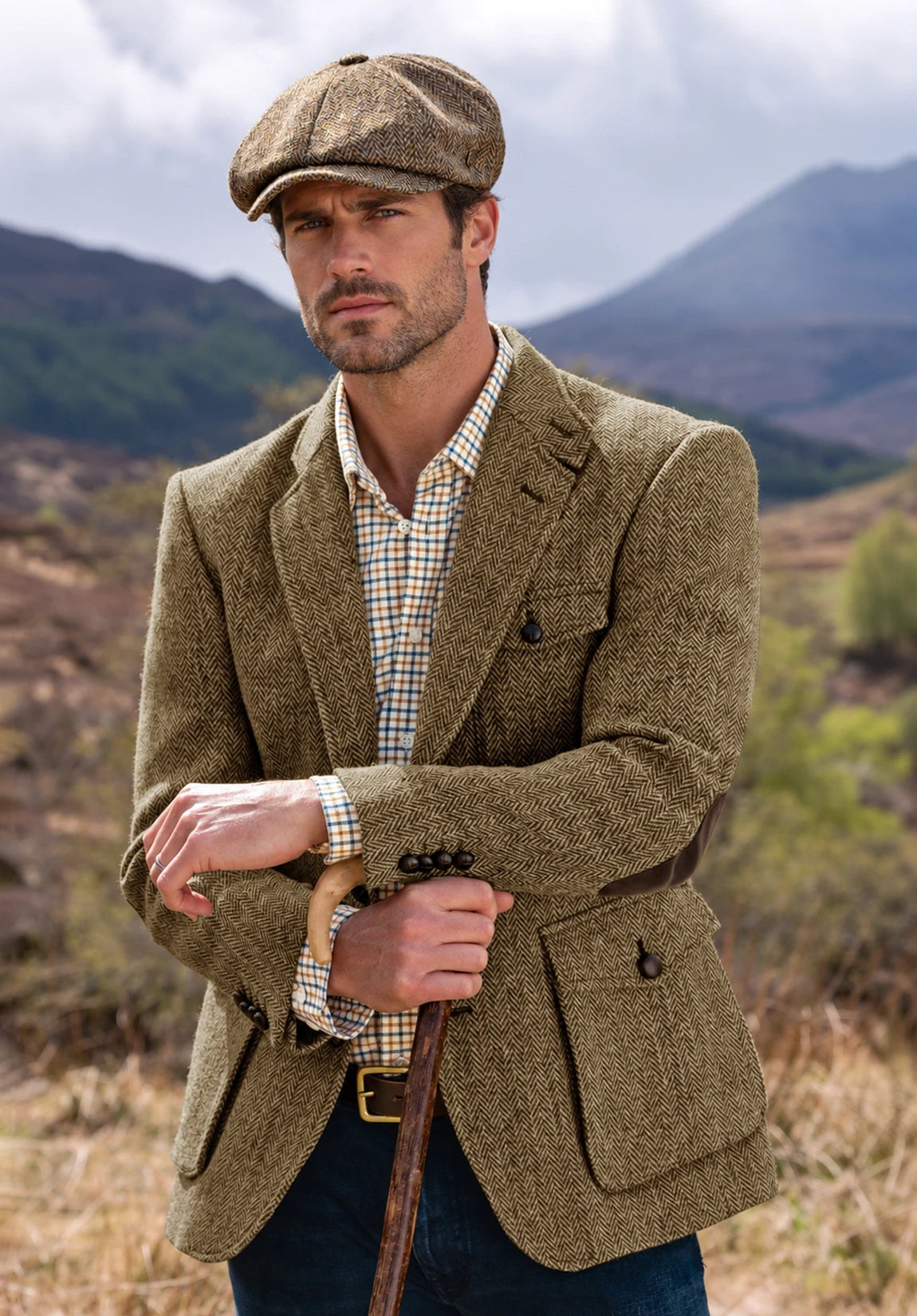 Men's khaki herringbone jacket