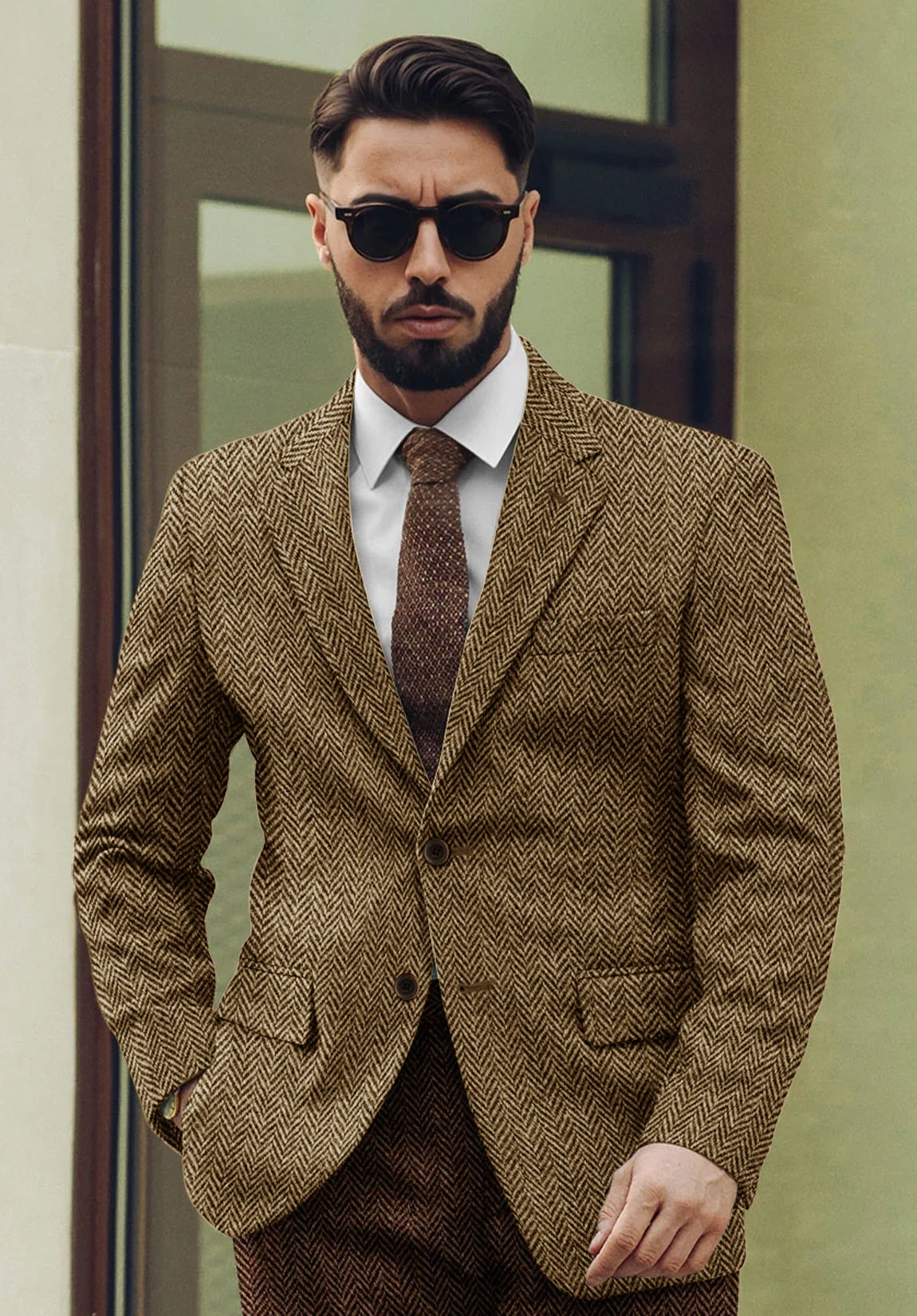 Men's khaki herringbone jacket