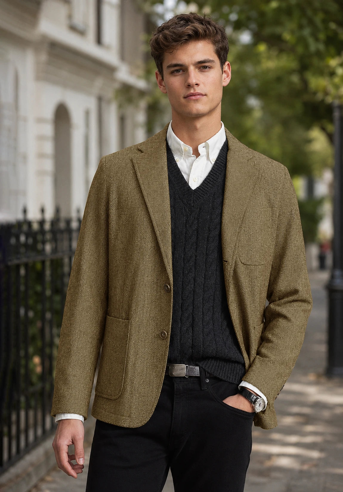 Men's khaki herringbone jacket