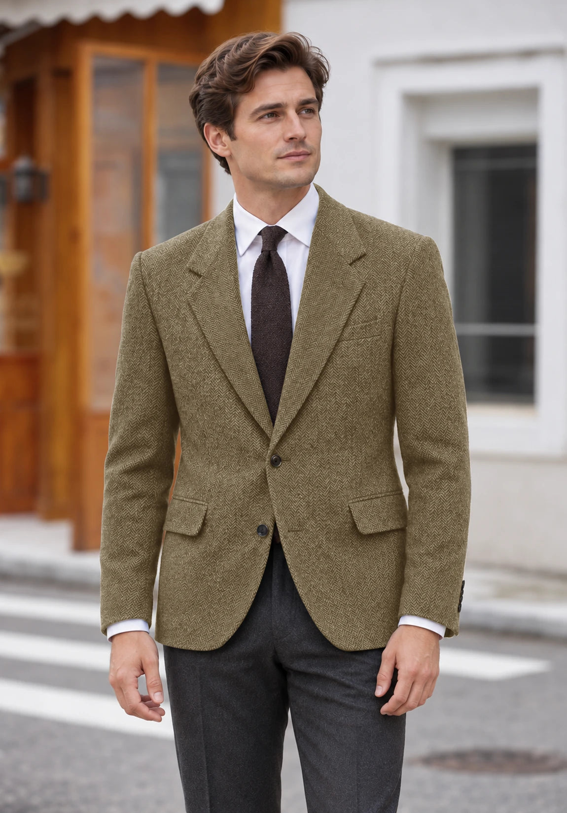 Men's khaki herringbone jacket