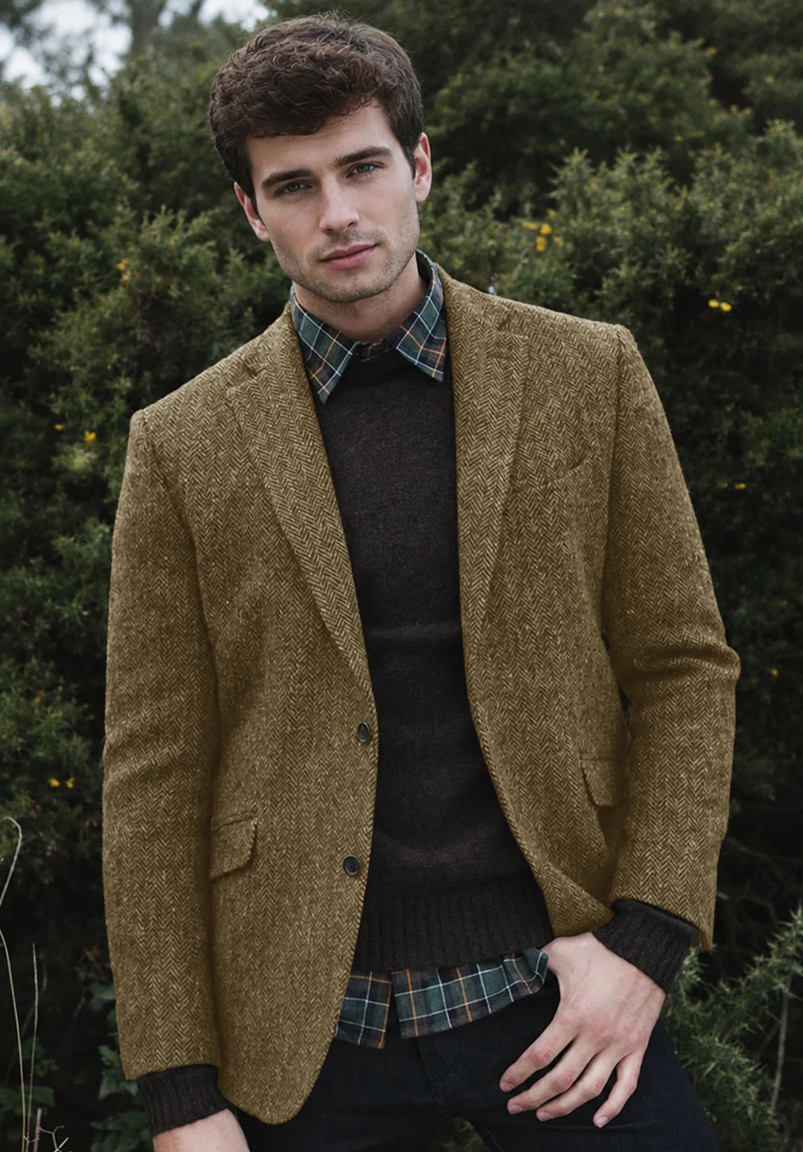 Men's khaki herringbone jacket