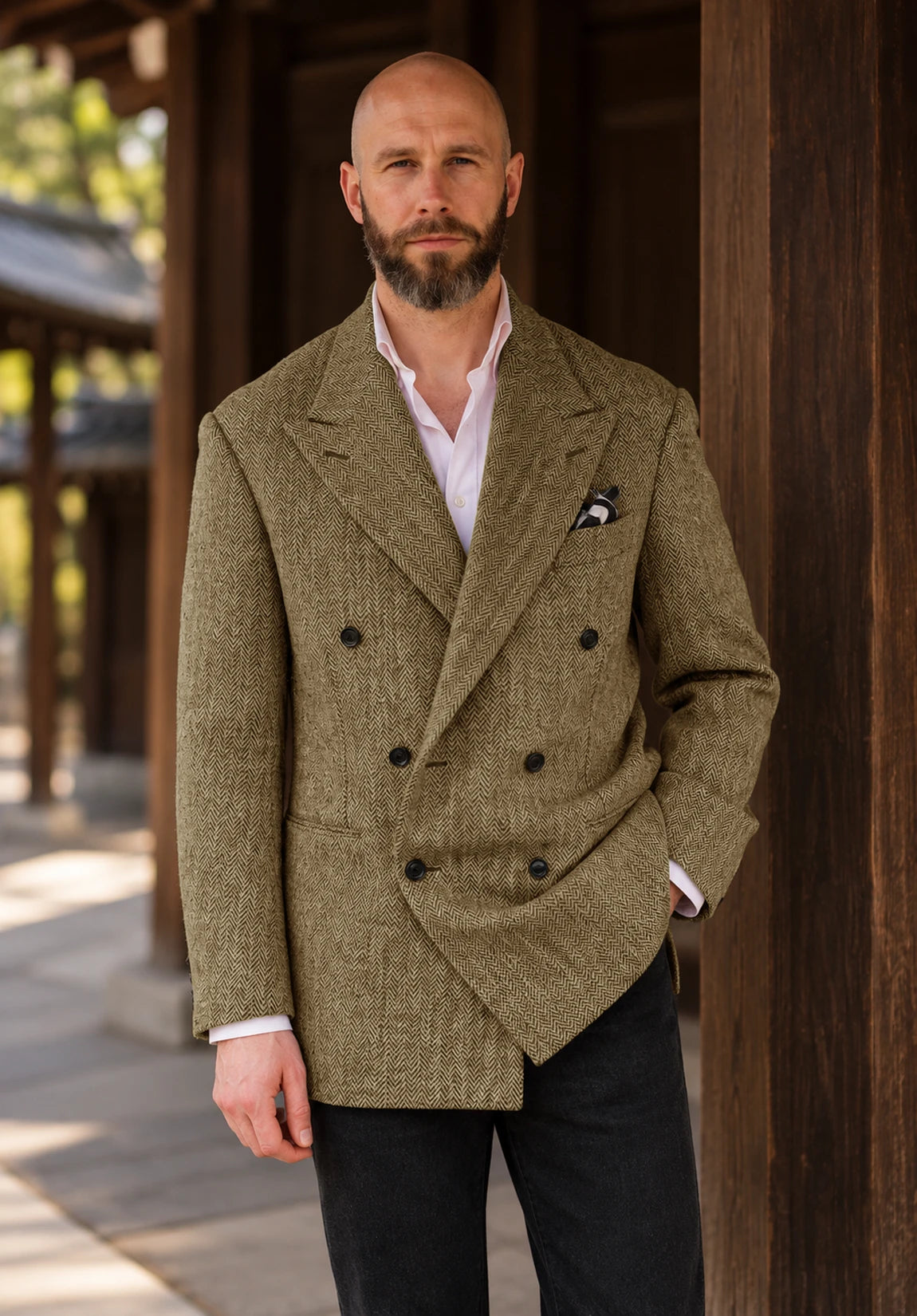 Men's khaki herringbone jacket