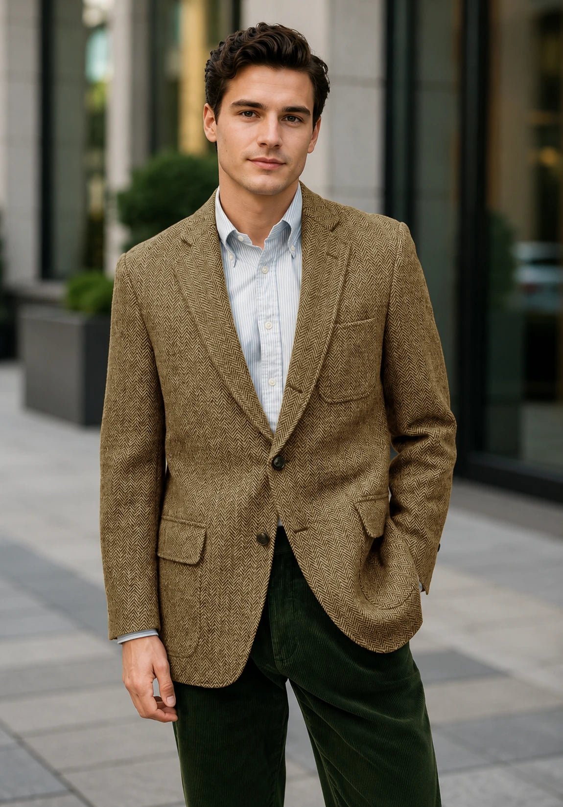 Men's khaki herringbone jacket