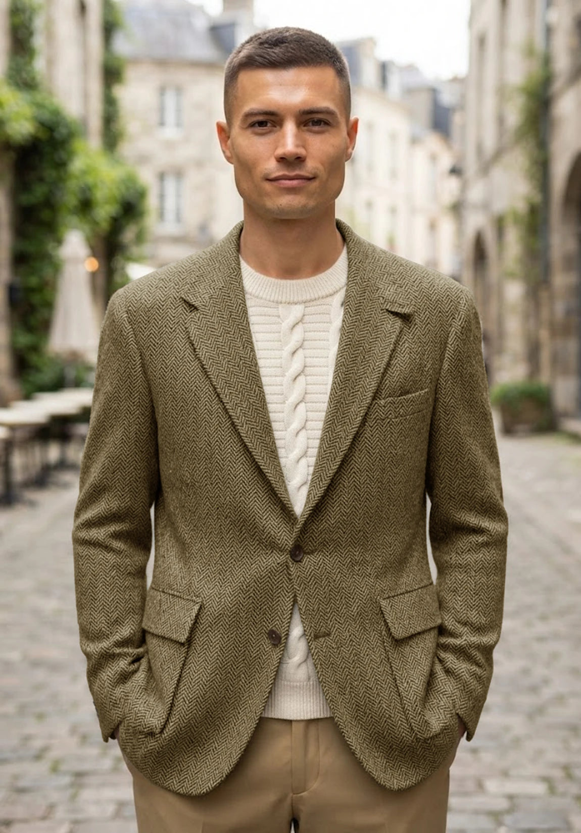 Men's khaki herringbone jacket