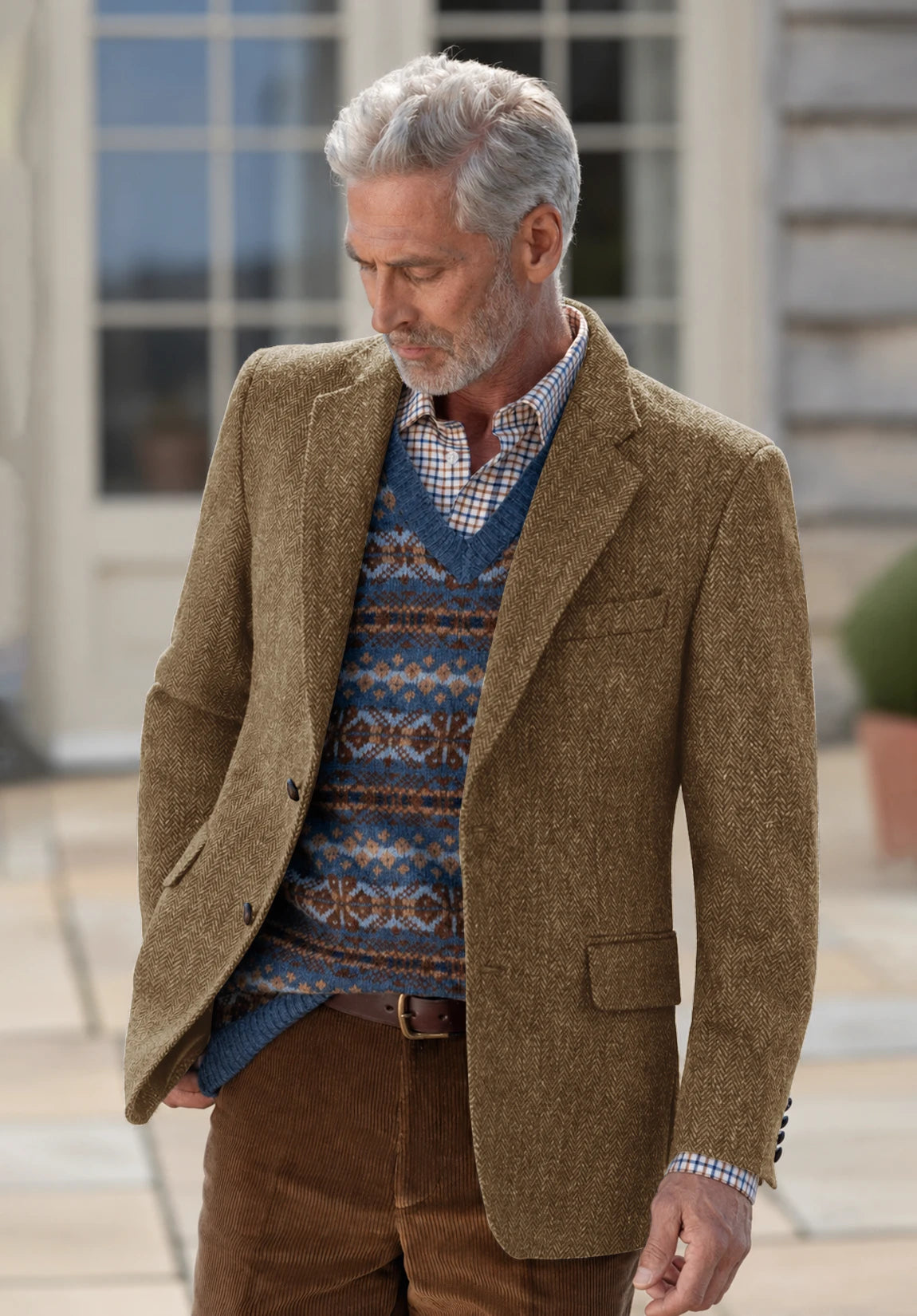Men's khaki herringbone jacket