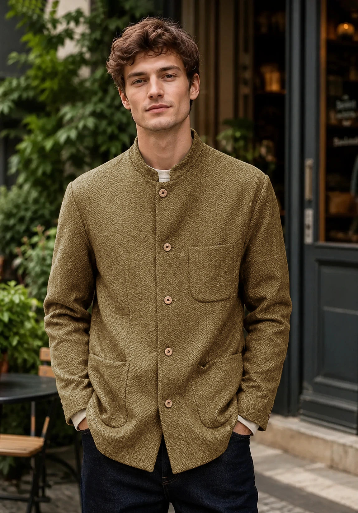 Men's khaki herringbone jacket