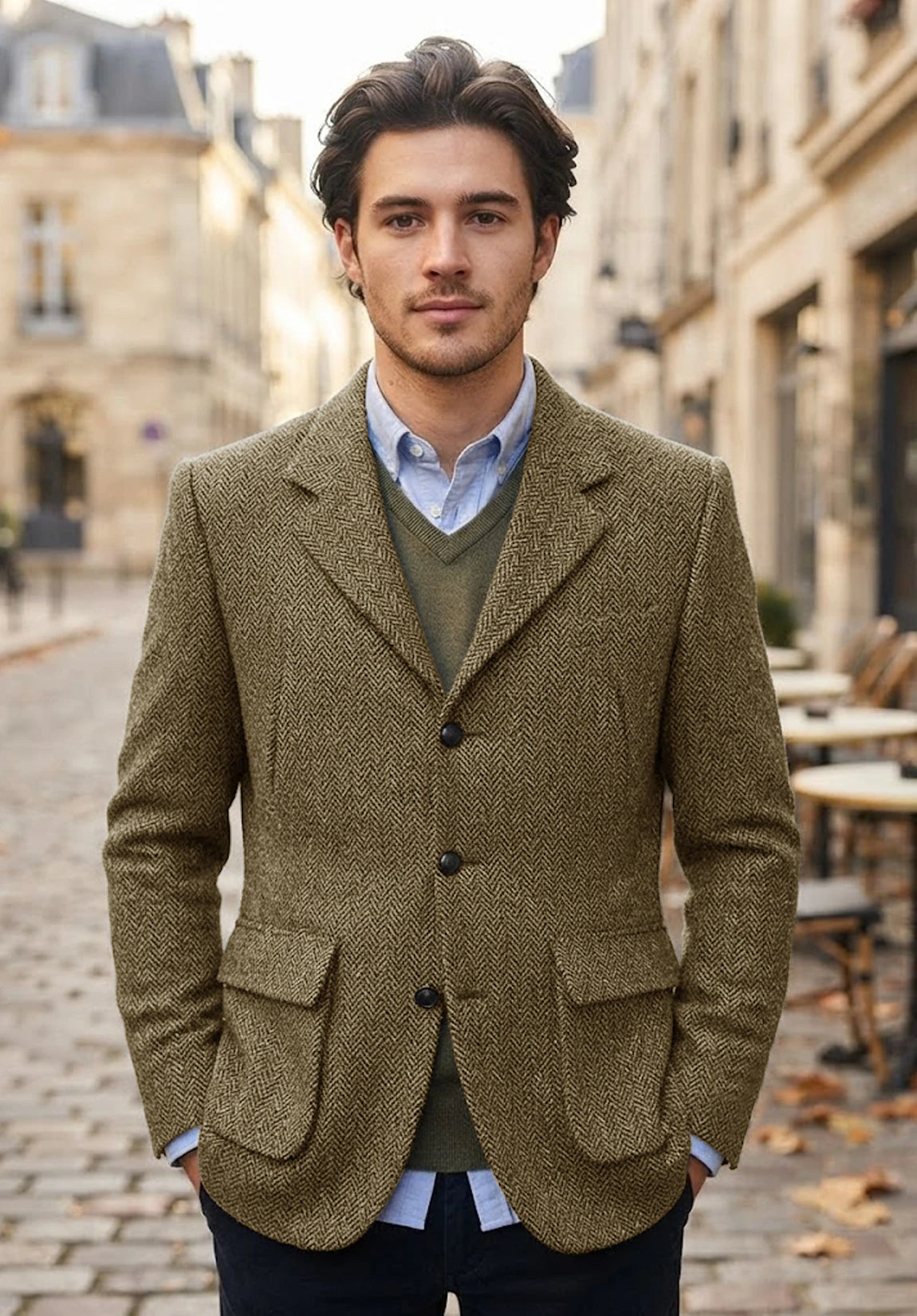 Men's khaki herringbone jacket