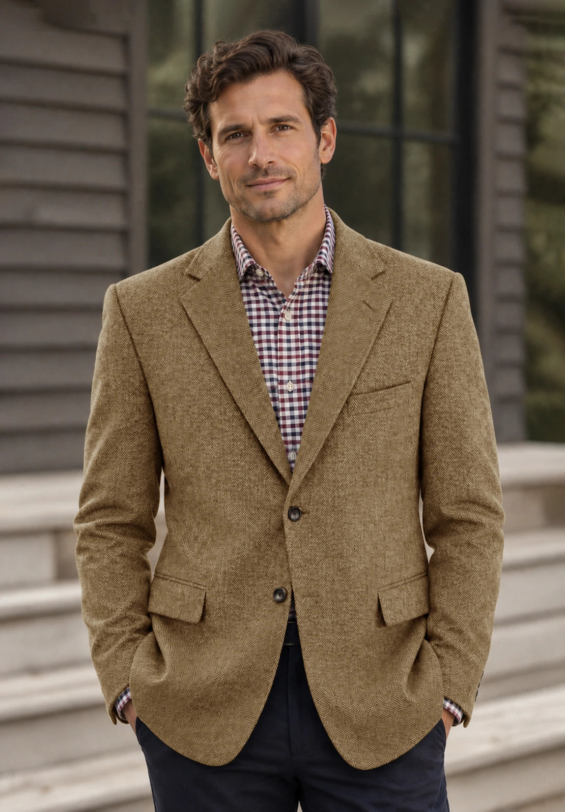 Men's khaki herringbone jacket