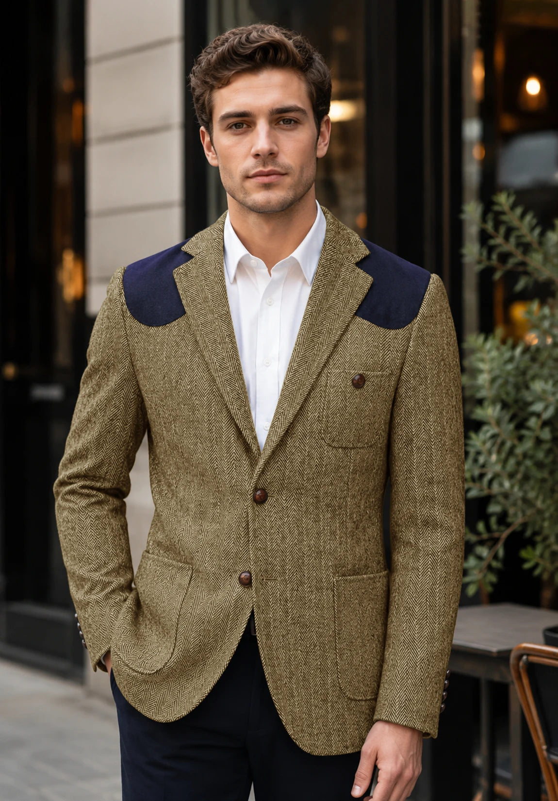 Men's khaki herringbone jacket