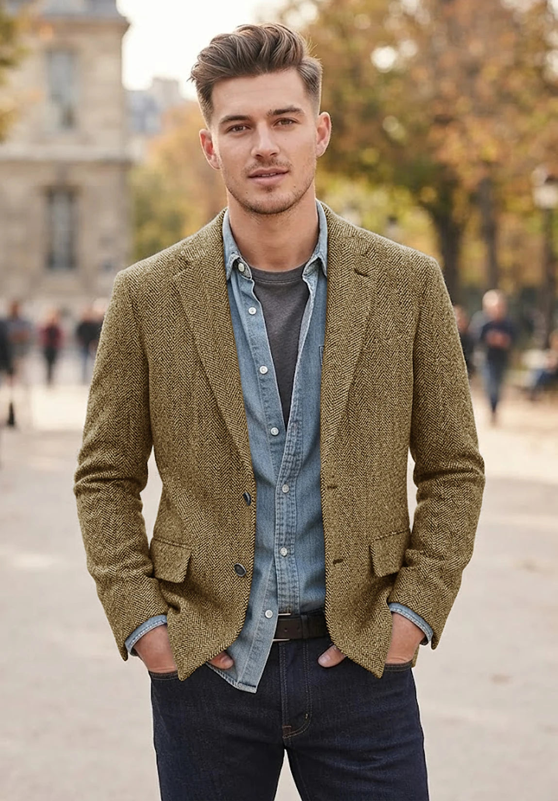 Men's khaki herringbone jacket