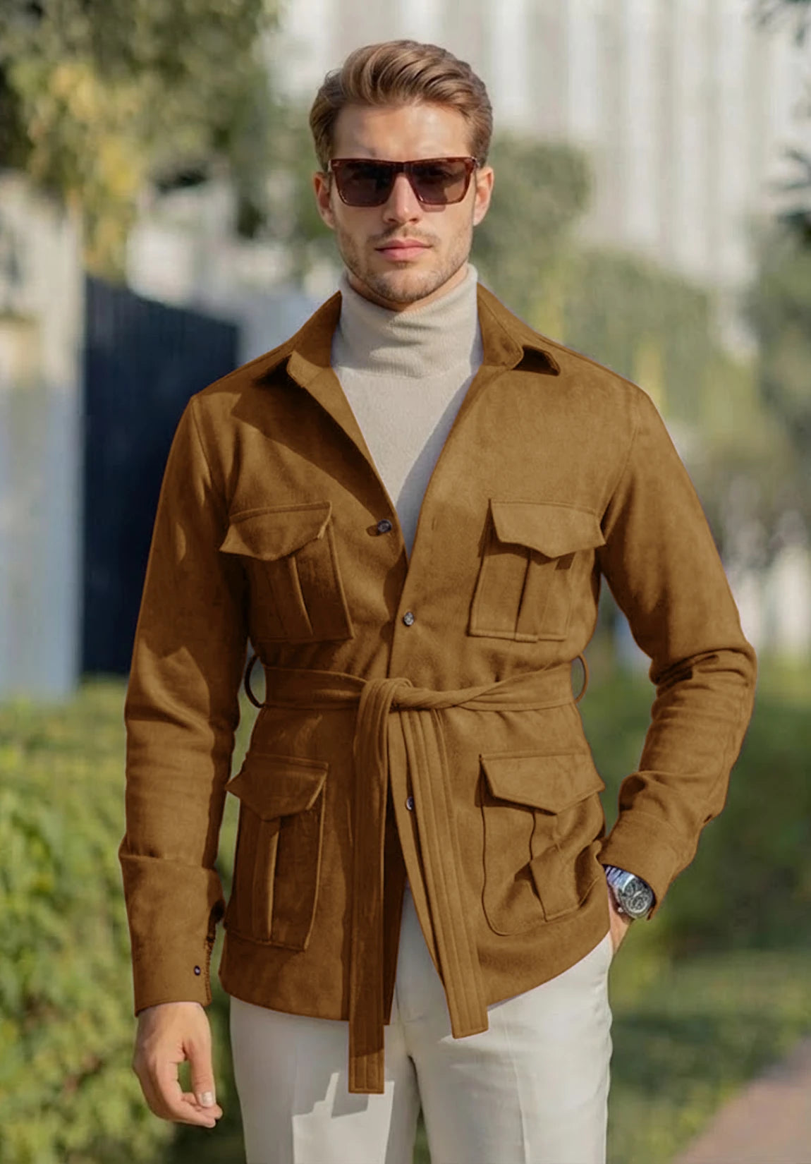 Men's khaki suede jacket