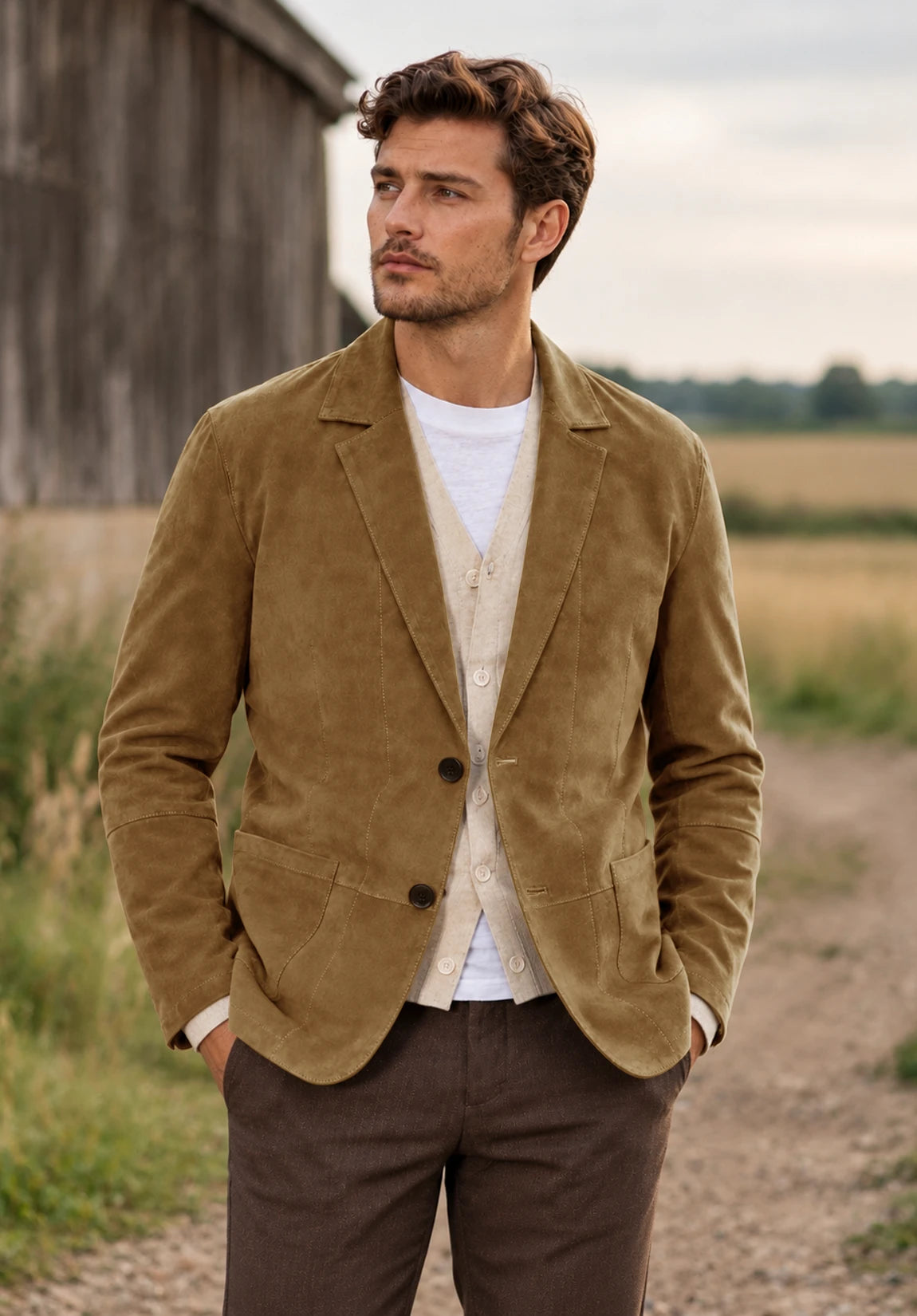 Men's khaki suede jacket