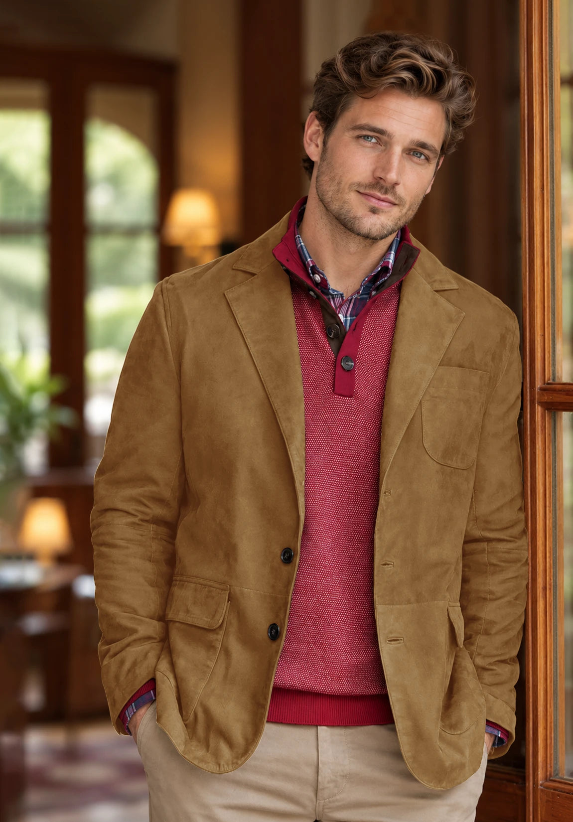 Men's khaki suede jacket