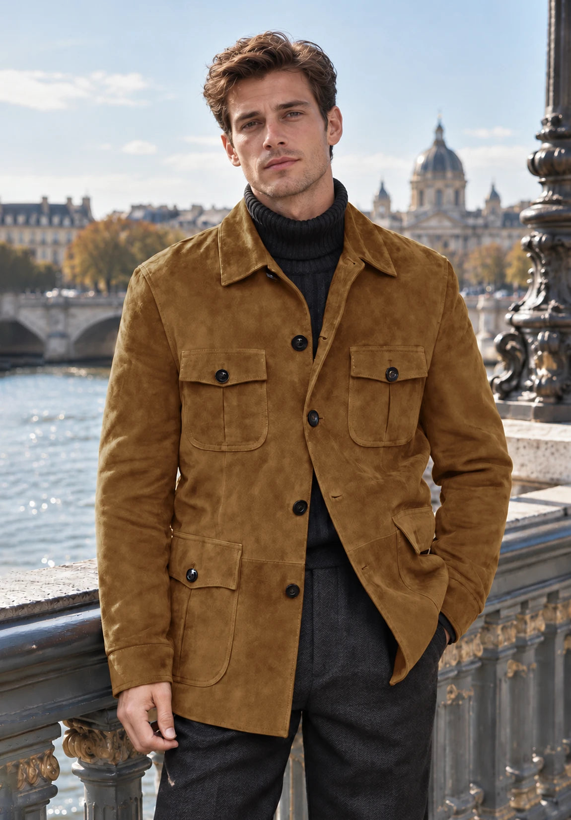Men's khaki suede jacket