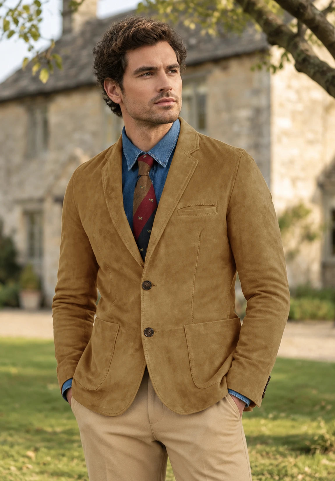 Men's khaki suede jacket