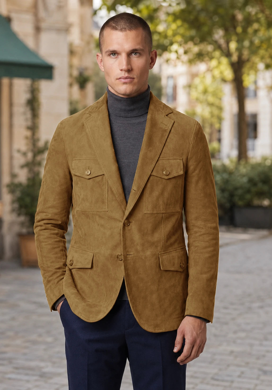 Men's khaki suede jacket
