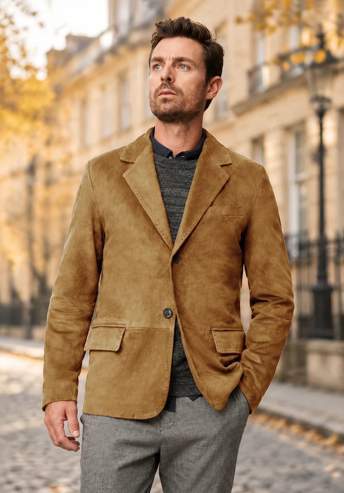 Men's khaki suede jacket