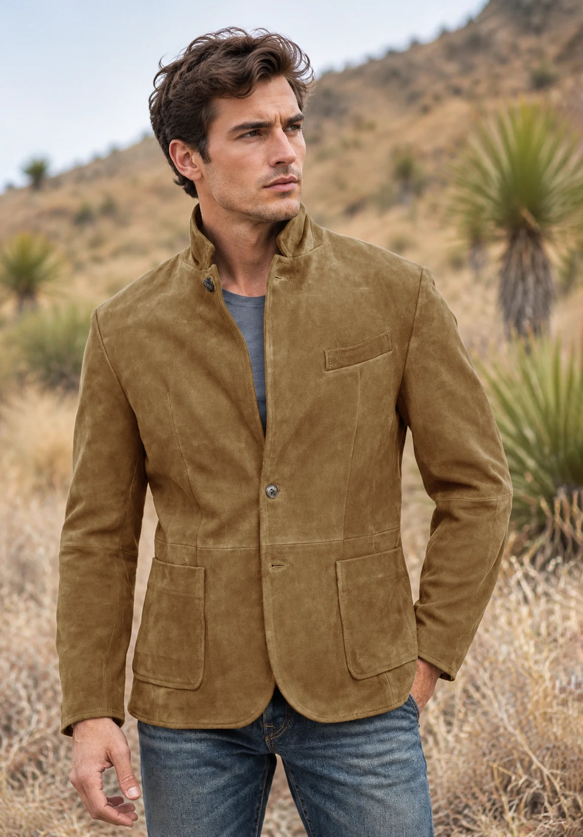 Men's khaki suede jacket