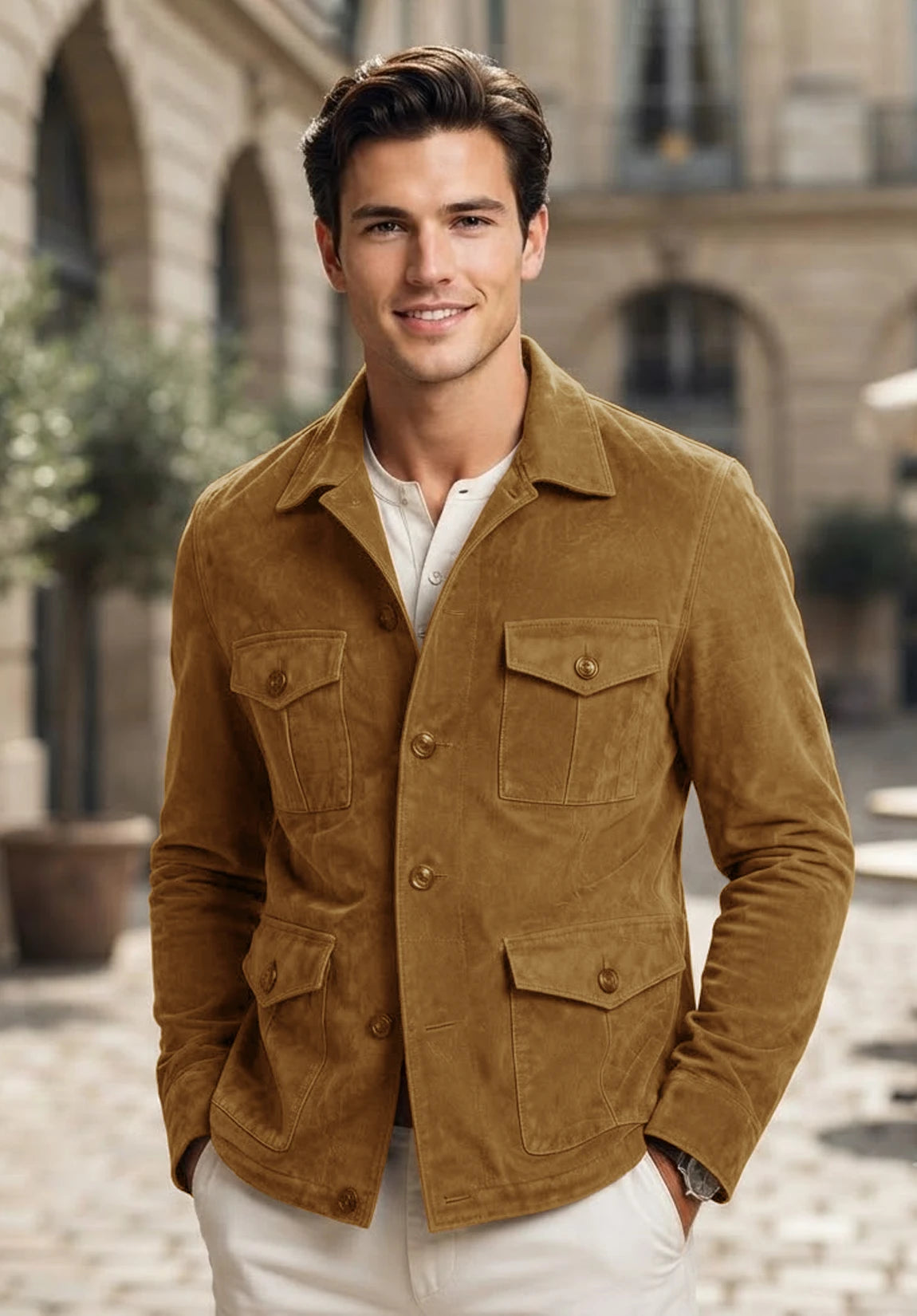 Men's khaki suede jacket