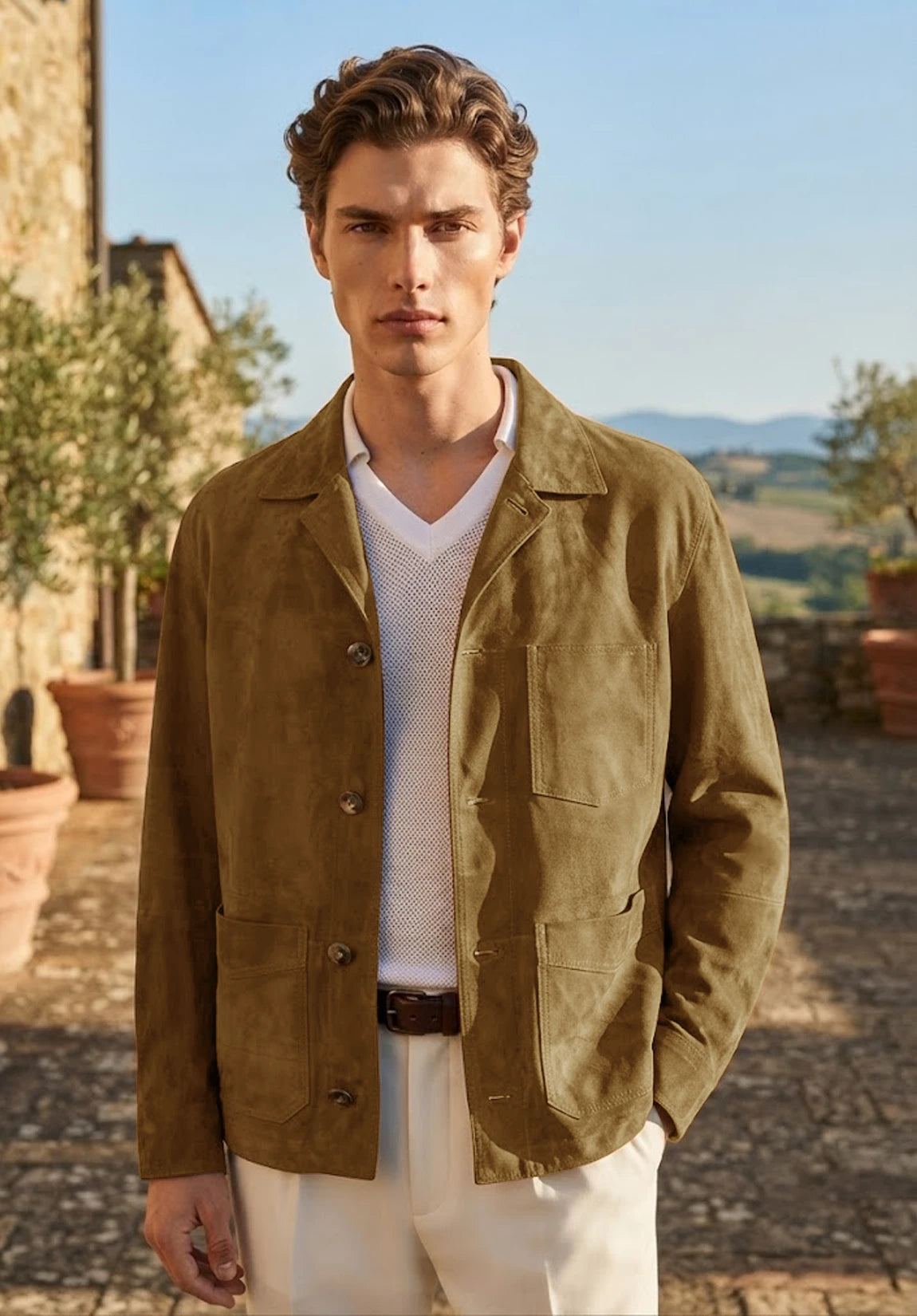 Men's khaki suede jacket
