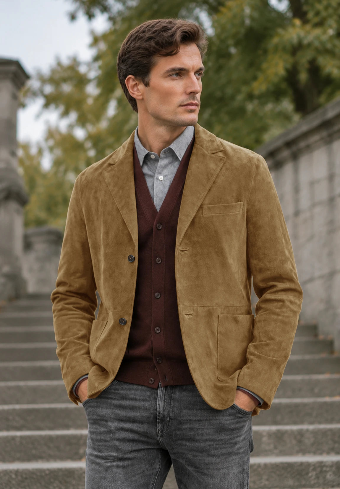 Men's khaki suede jacket