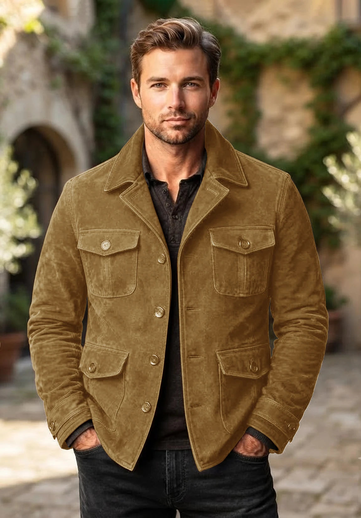 Men's khaki suede jacket