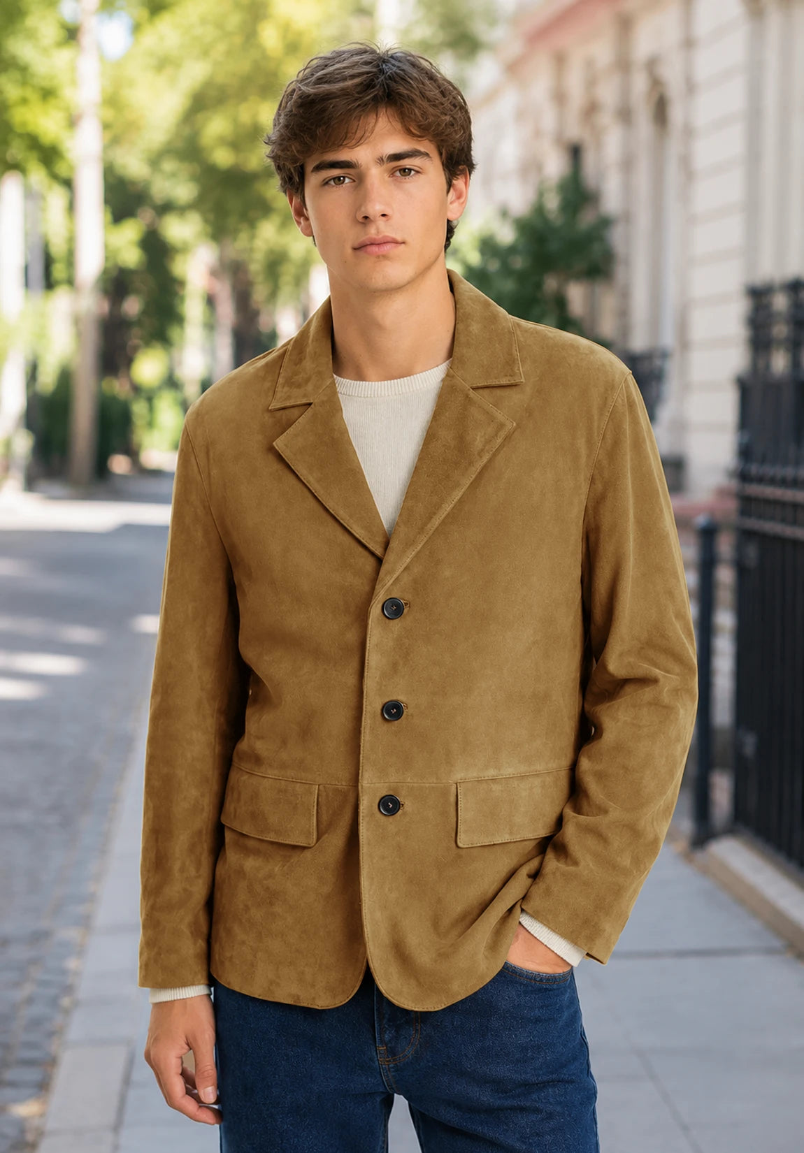 Men's khaki suede jacket