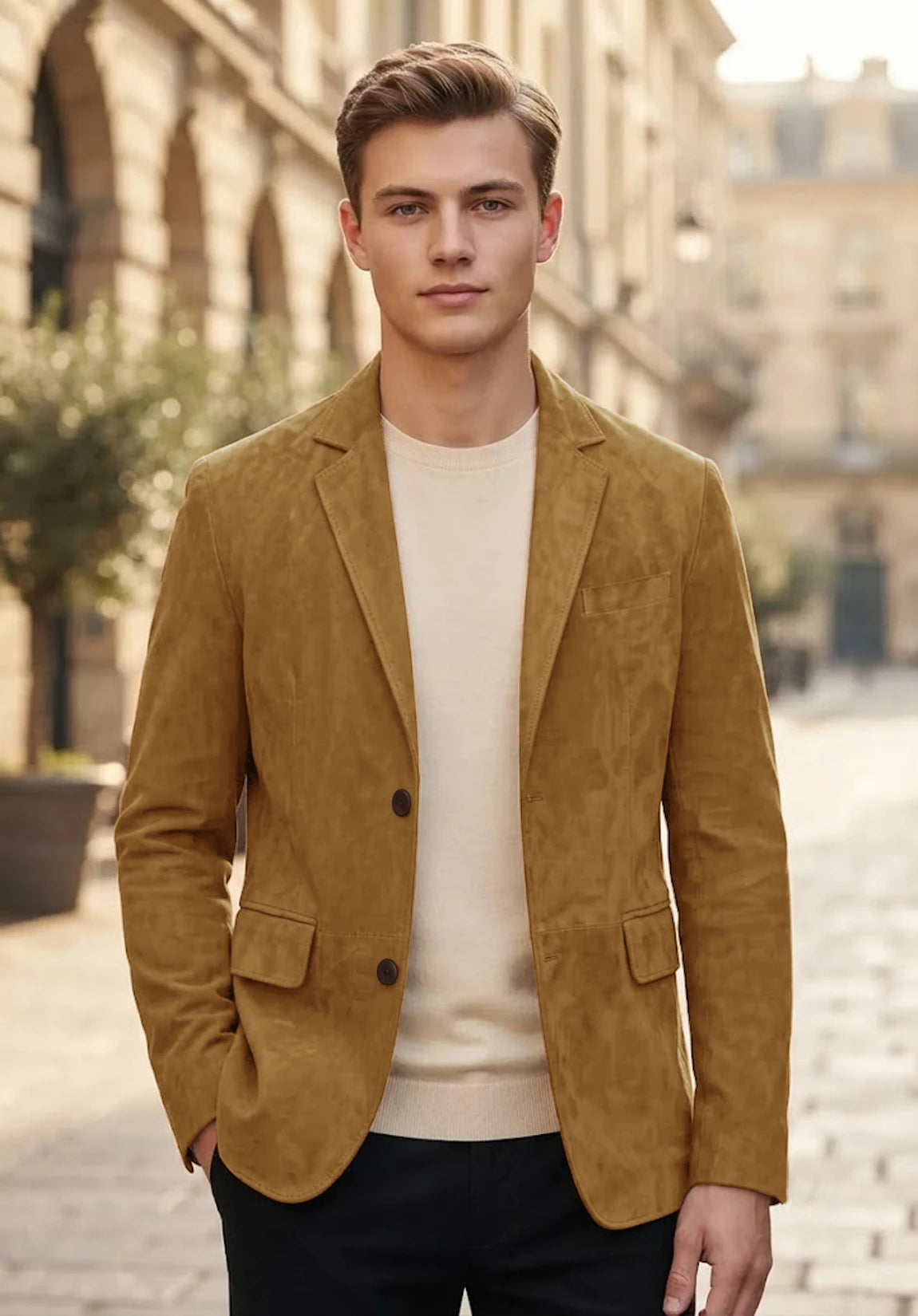 Men's khaki suede jacket