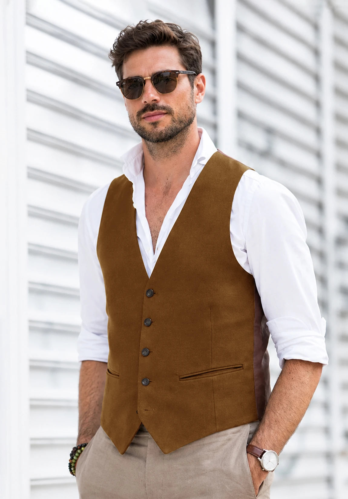 Men's khaki suede vest