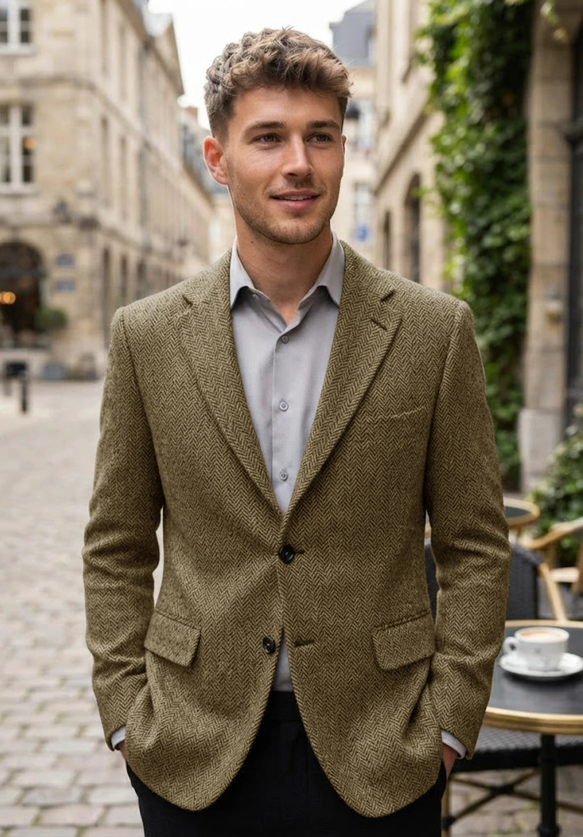 Men's khaki herringbone jacket