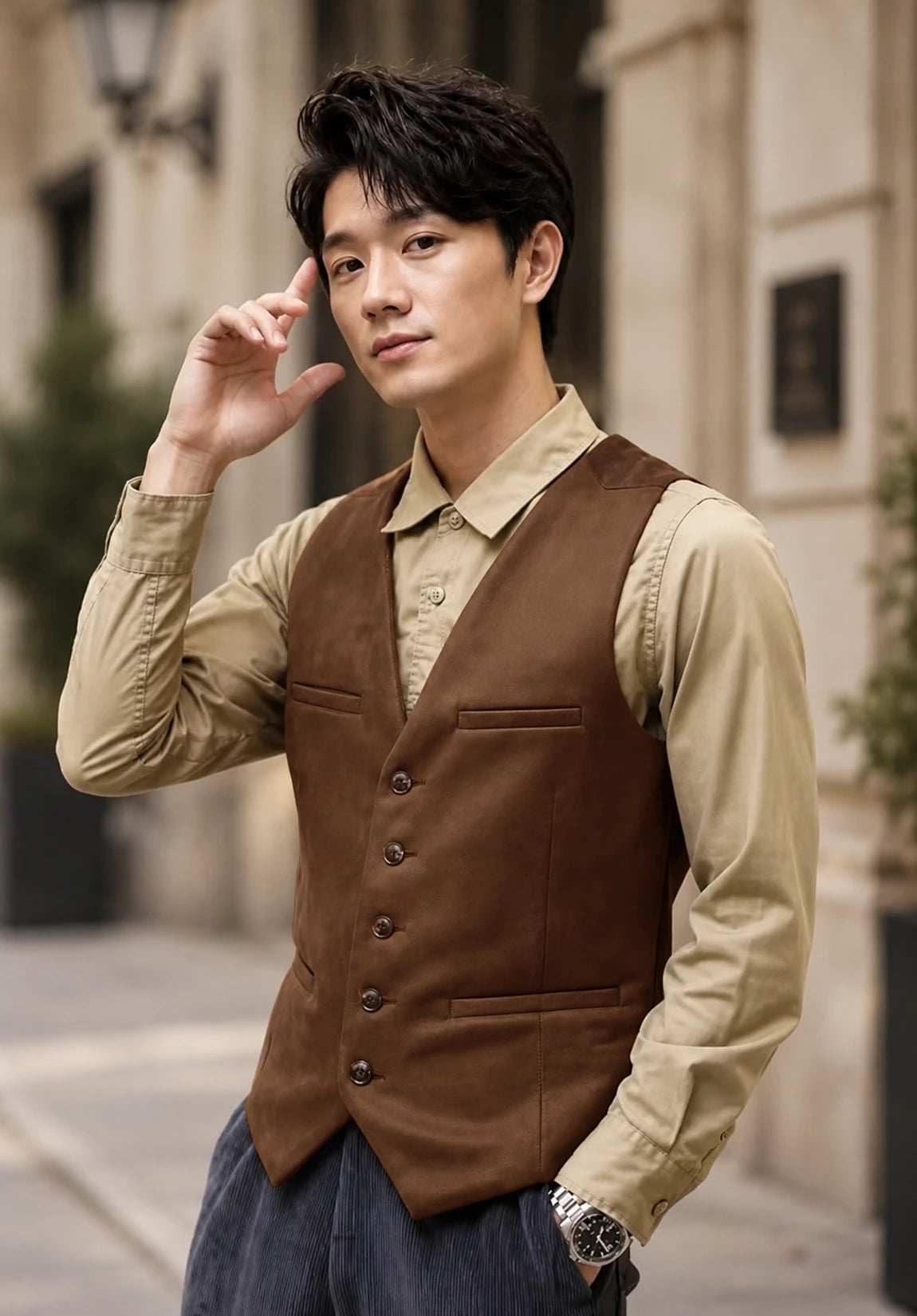 Men's khaki suede vest