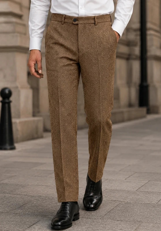 Men's khaki tweed pants