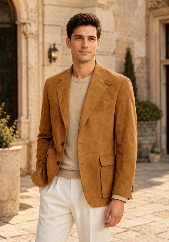 men's suede blazer in khaki