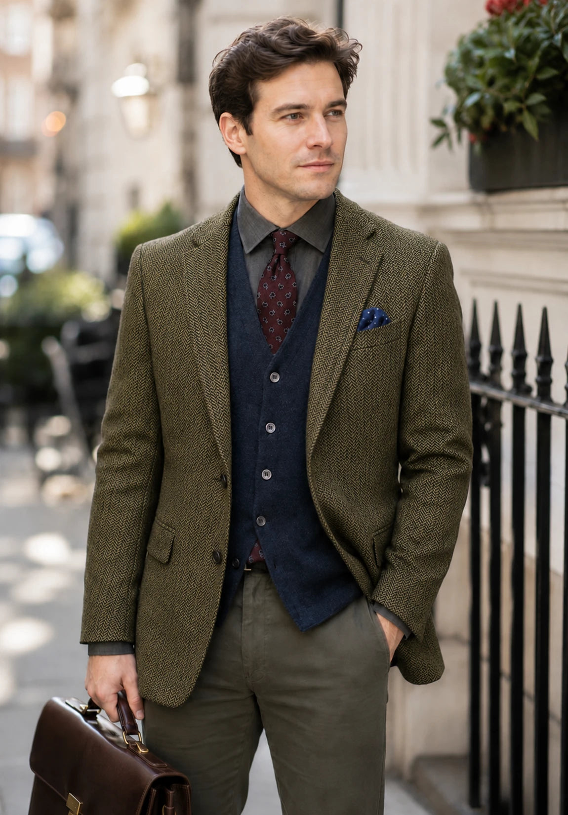 Men's khaki herringbone jacket
