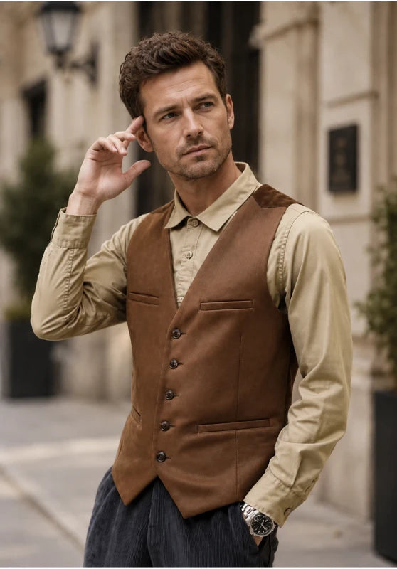 Men's khaki suede vest 