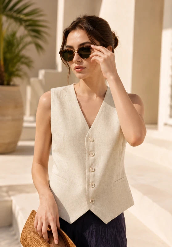Women's khaki Linen Vest