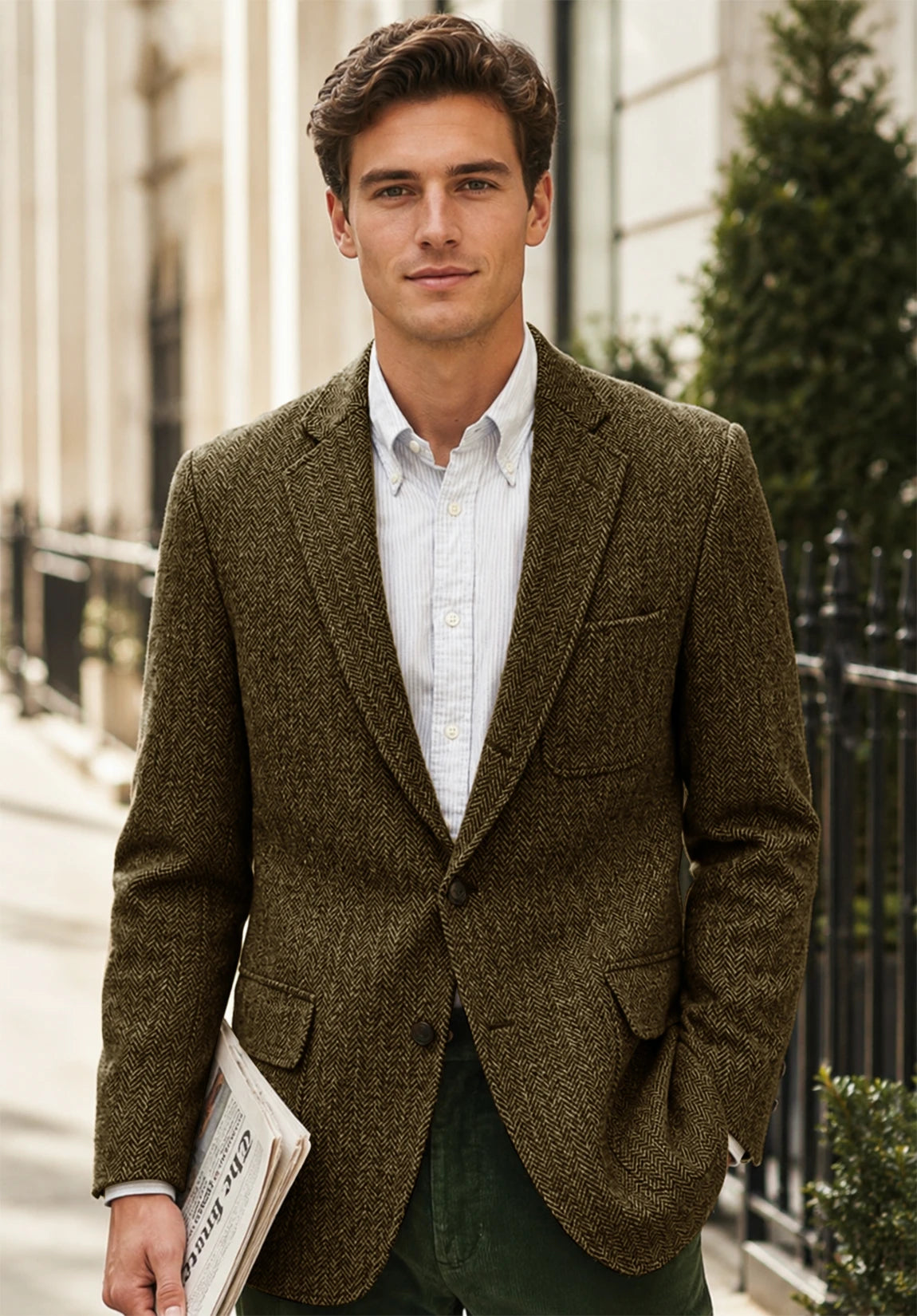 Men's khaki herringbone jacket