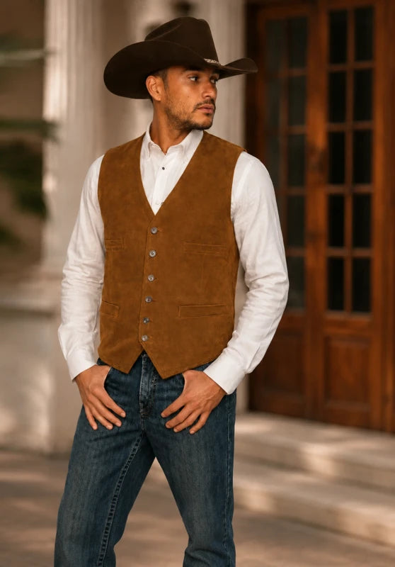 Men's khaki suede vest 