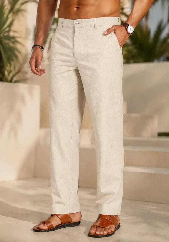 Men Linen Pants Khaki
